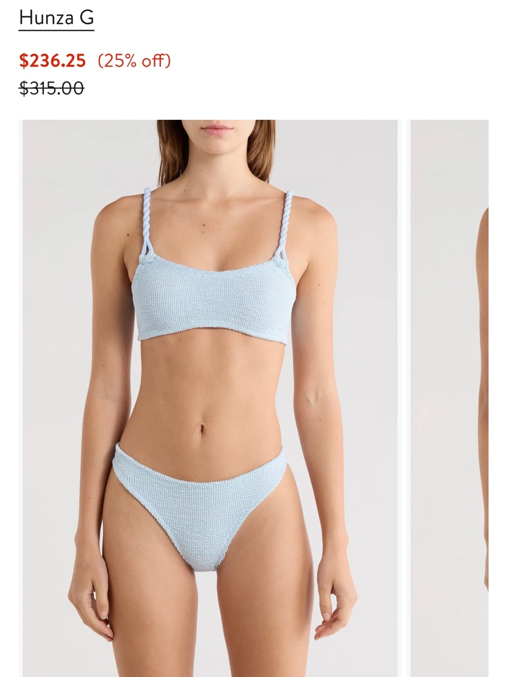 Hunza G Powder Blue Textured Bandeau Bikini Set